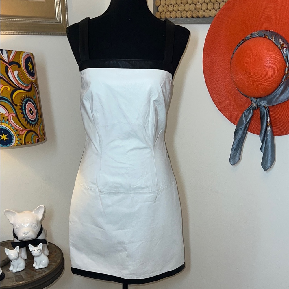 Newport News White & Black Sporty Leather Mini Dress Sz. S